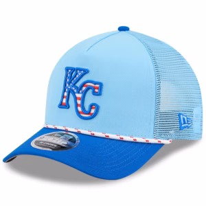 Kansas City Royals New Era 2025 Fourth of July 9FORTY A-Frame M-Crown Adjustable Trucker Hat