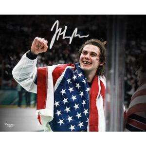 Jack Hughes Team USA Autographed Fanatics Authentic 16" x 20" 2026 Winter Olympics Gold Medal Winner Photograph